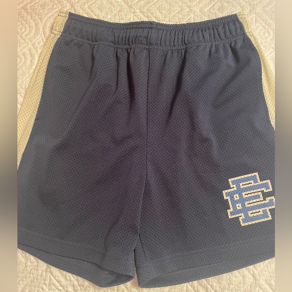 Eric Emanuel men’s mesh shorts navy with cream stripe